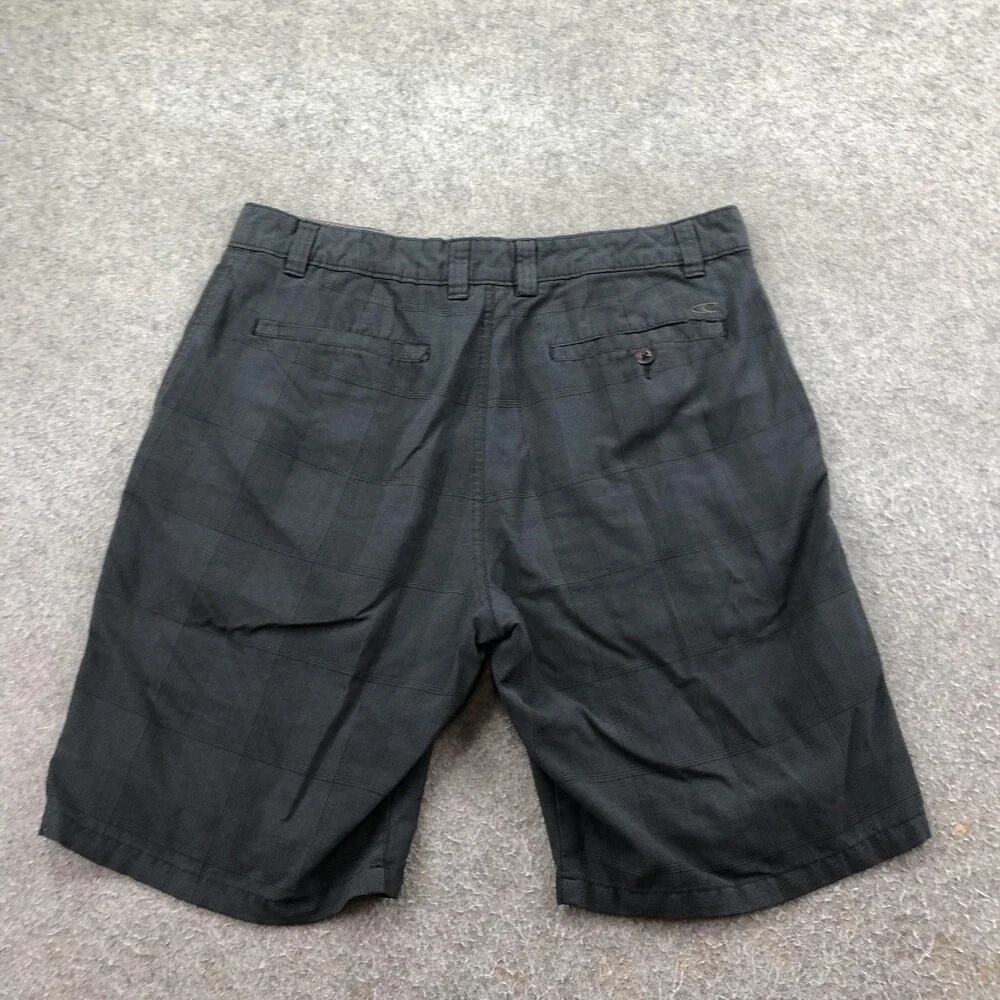 O'Neill Shorts Mens 36 Gray Plaid Chino Flat Front Microfiber 11 Inseam Casual